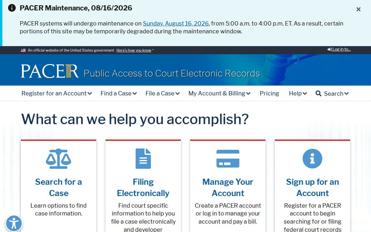 PACER federal records boundary for an Eckley court docket search