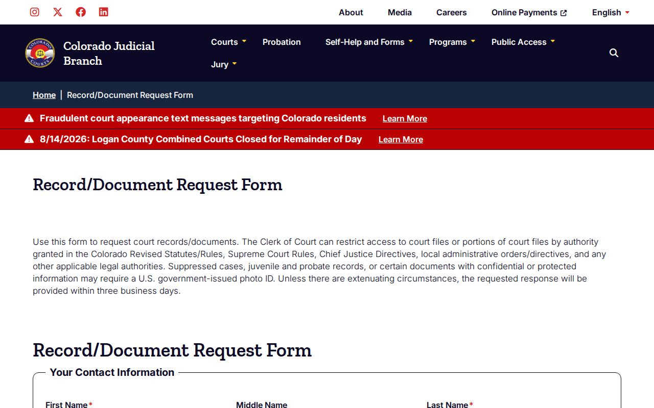 Yuma County court record search online document request form