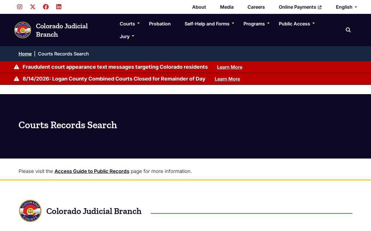 Yuma County case lookup choices on Colorado court records search