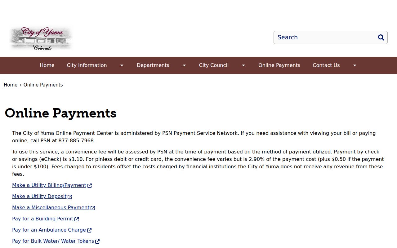 Yuma County traffic ticket City of Yuma online payments page