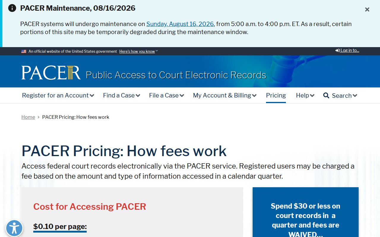 Yuma County traffic ticket comparison with federal PACER fees