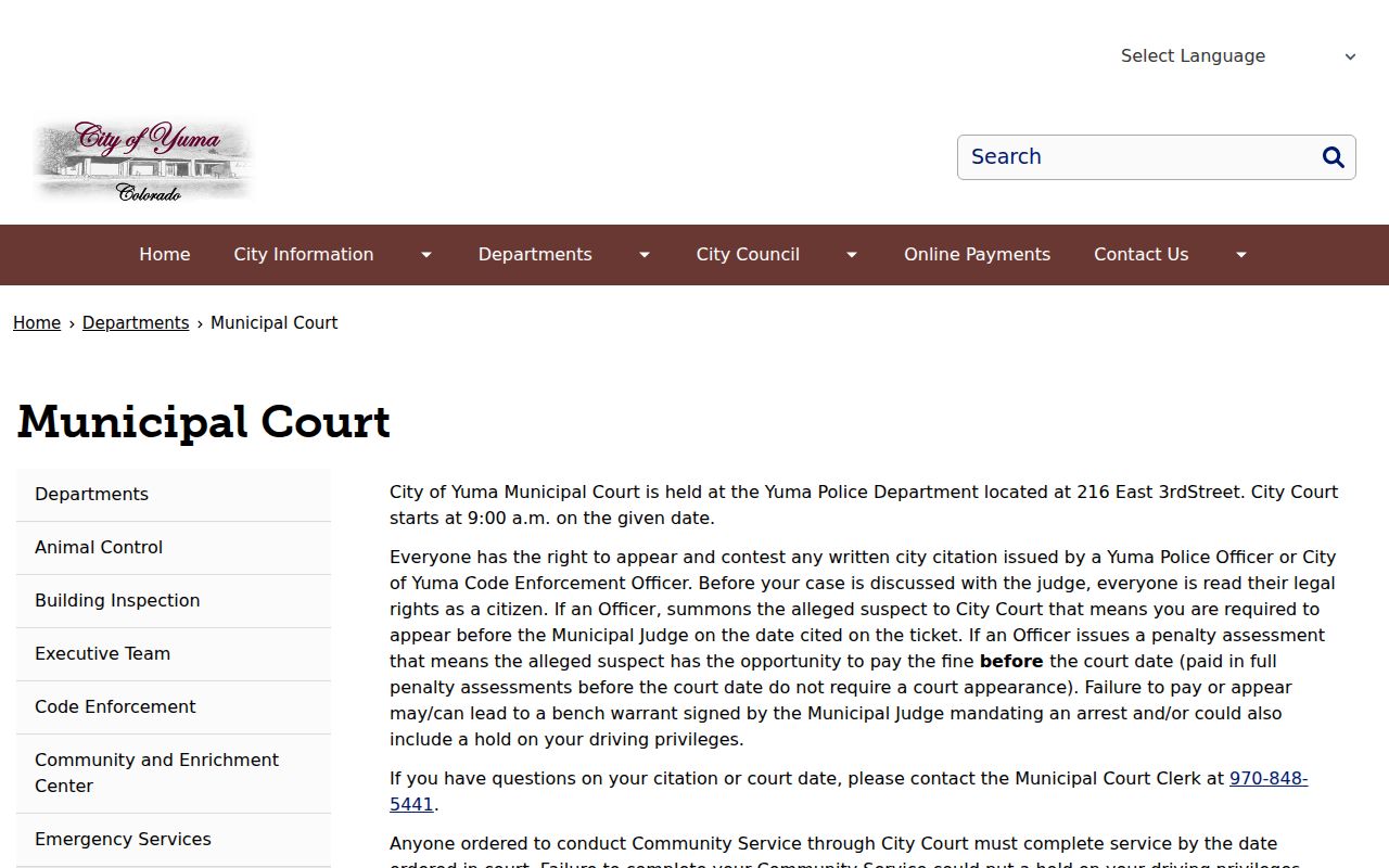 Yuma Municipal Court docket information on the official city page