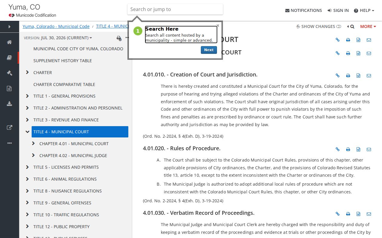 Title 4 provisions for the Yuma Municipal Court docket
