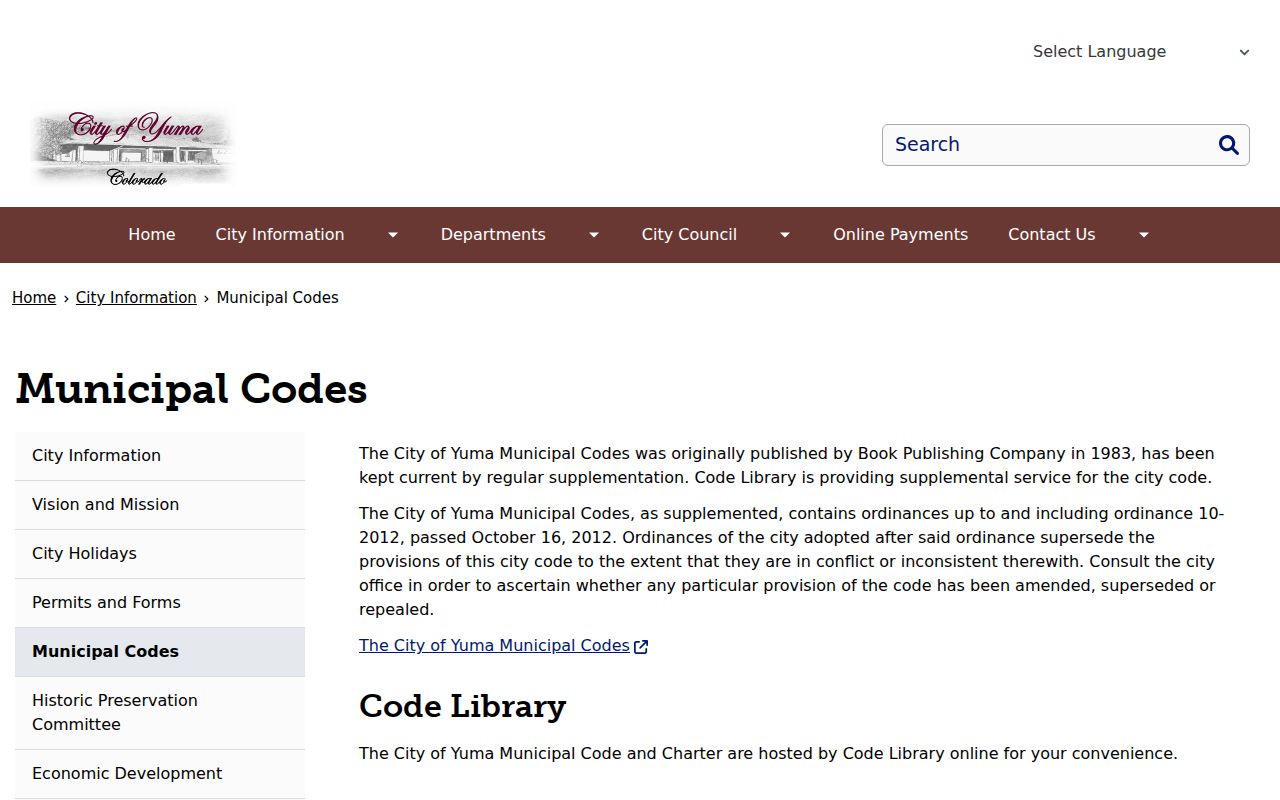 Yuma municipal codes supporting the Yuma court docket
